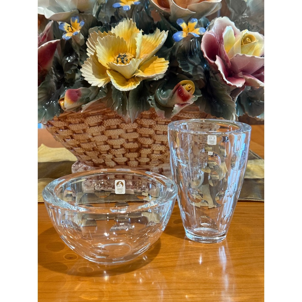 Sasaki Crystal Bowl & Vase Set 24% Lead Crystal‎ Elegant Home Decor